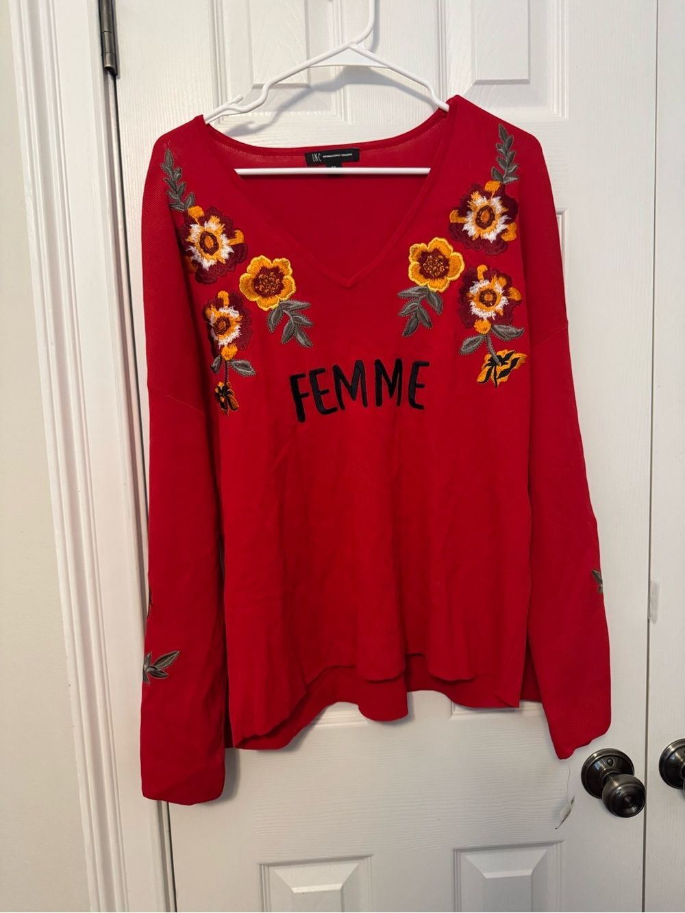 NWT INC “FEMME” Floral Embroidered Sweater XXL Statement Knit